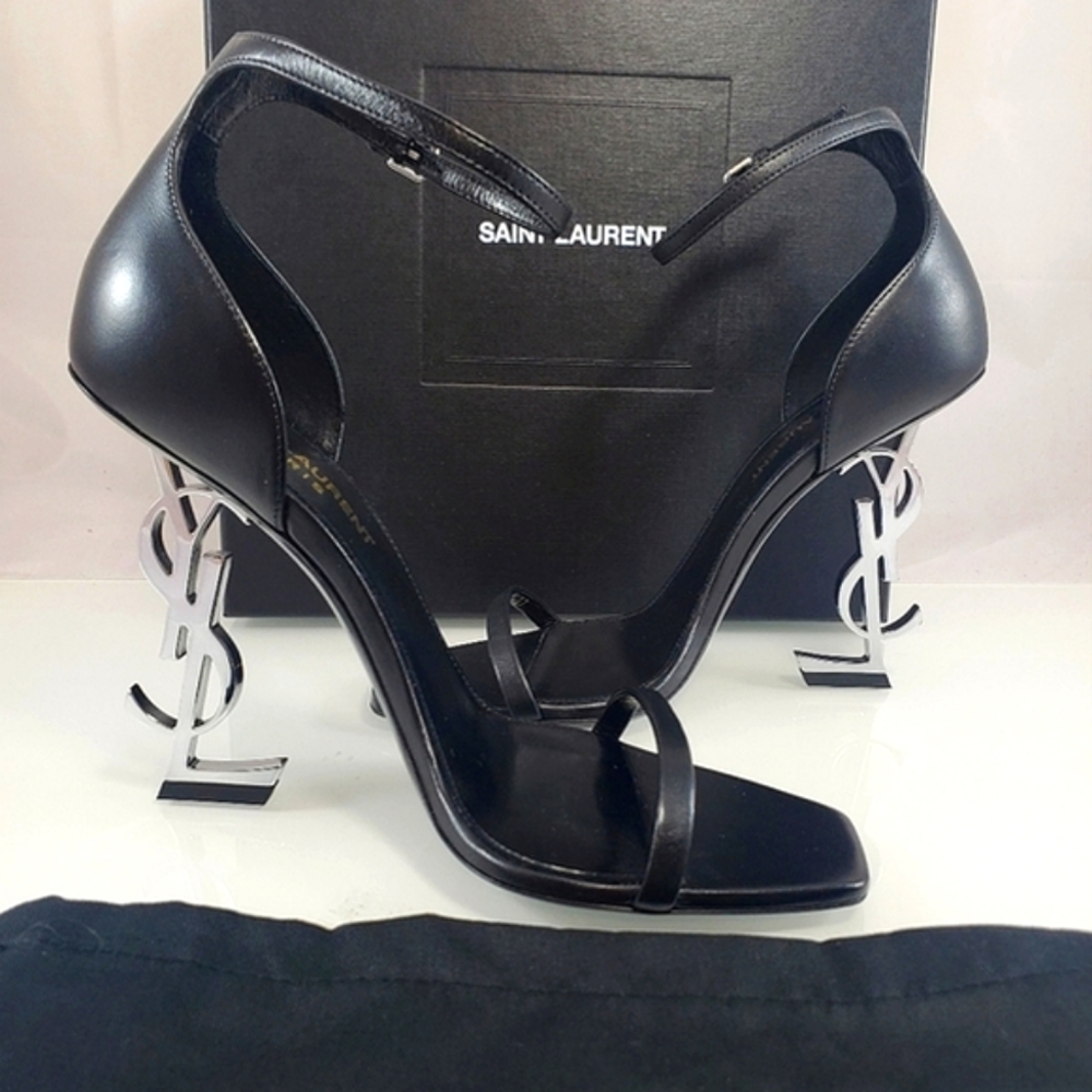 NEW$1290 Yves Saint Laurent Opyum YSL Black Silver Ankle 110 Heel Sandal Sz 9.5 - Picture 9 of 16